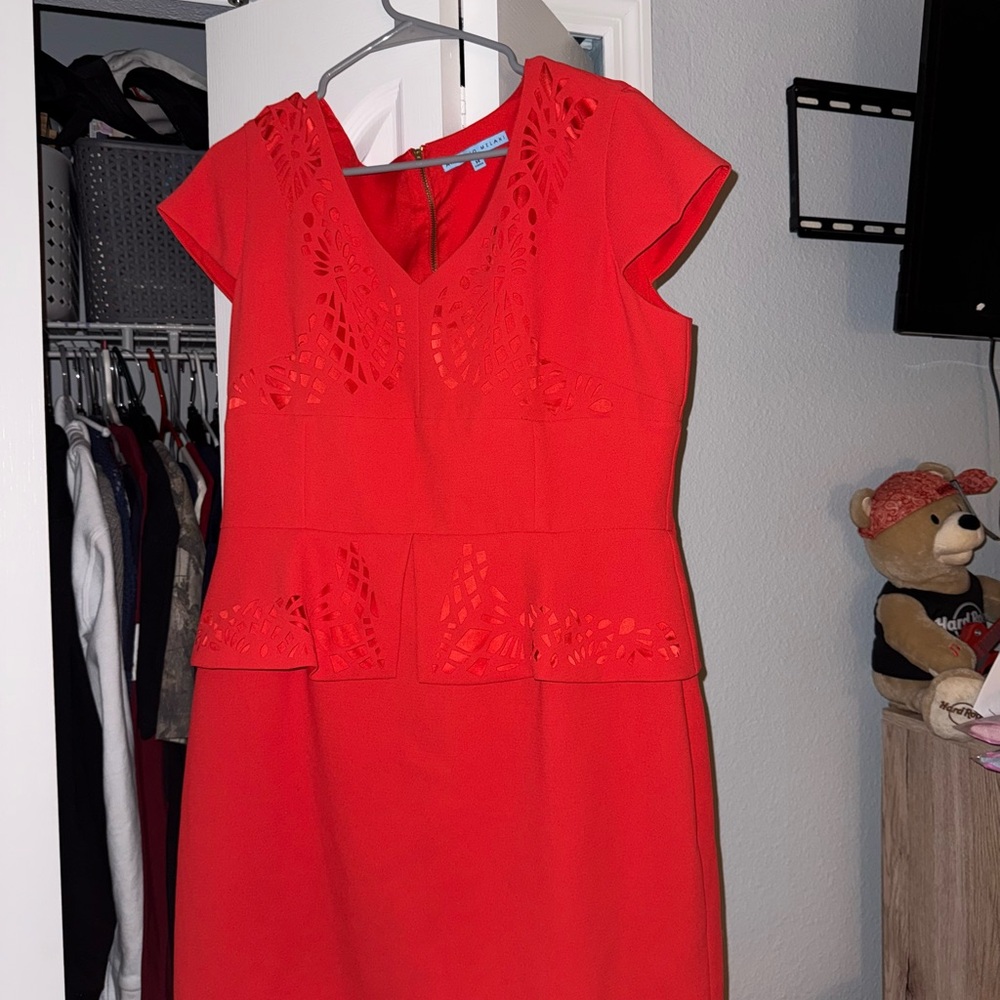 ANTONIO MELANI Red Sheath Dress with Flutter Cap Sleeves